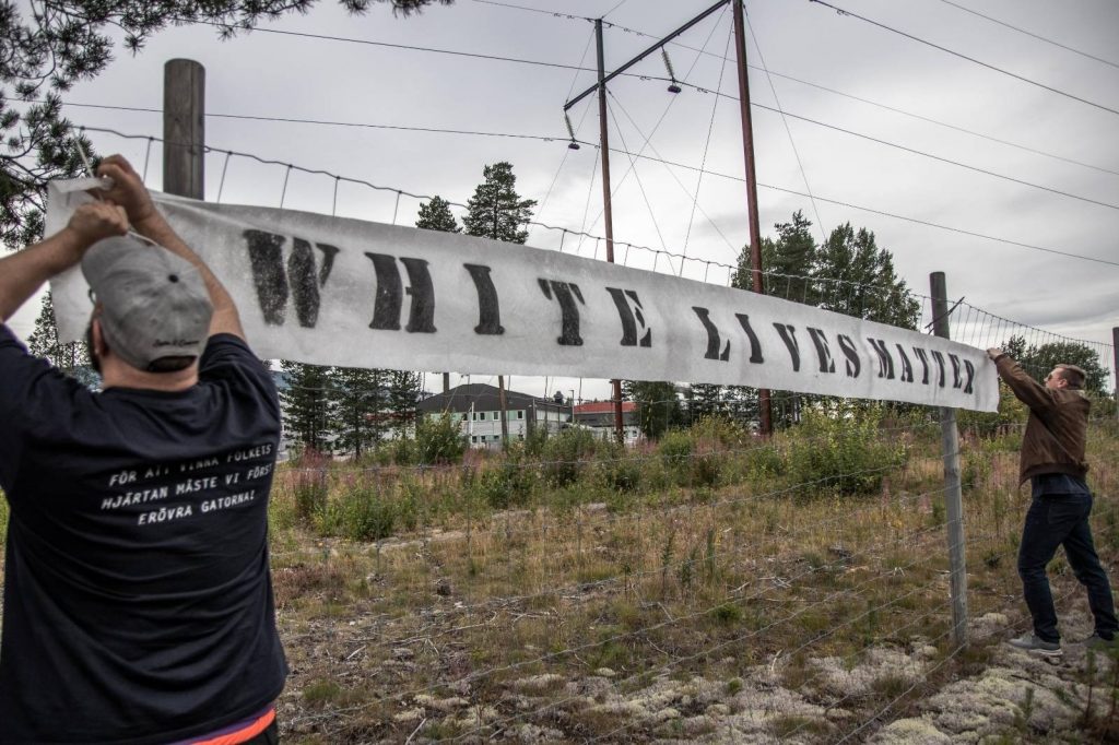 White Lives Matter banner, Luleå, Sweden