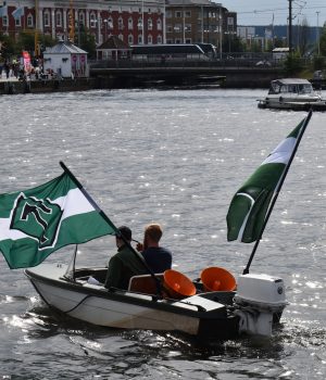 Nordic Resistance Movement activists on a boat action in Jönköping, Sweden