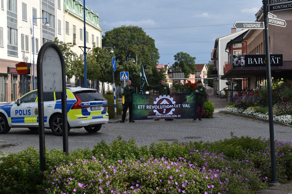 Nordic Resistance Movement activists at car cruising event in Vetlanda, Sweden