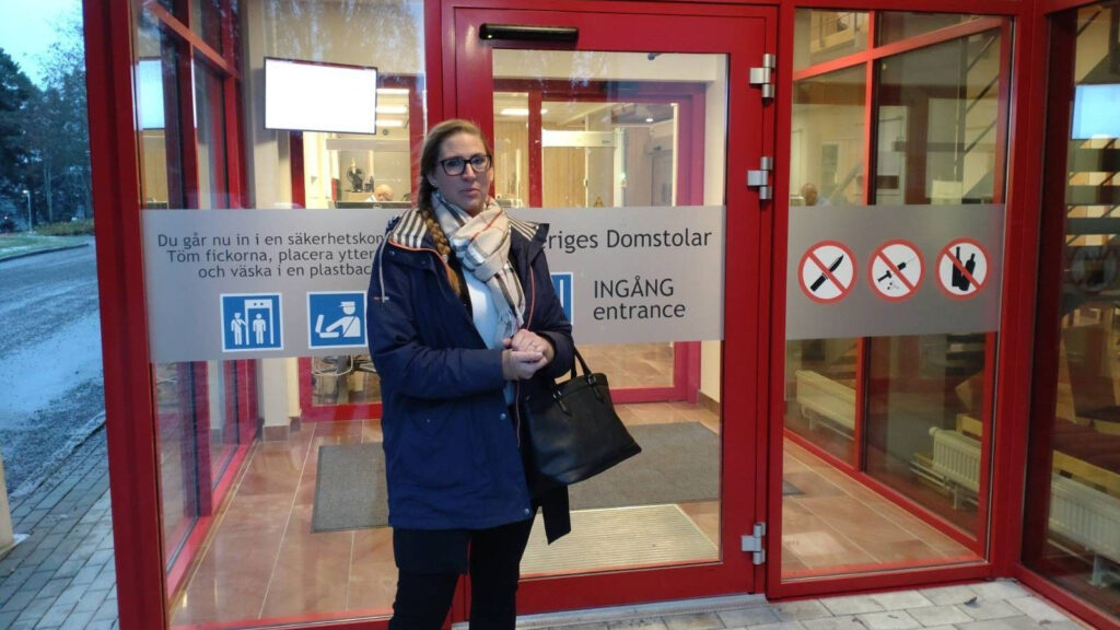 Emma Karlsson at Falu District Court, charged with speech crimes