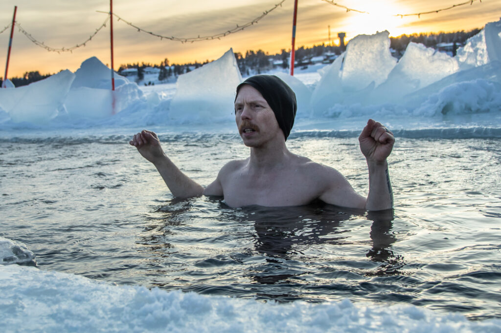Resistance Movement member ice bathing, Norrbotten, northern Sweden