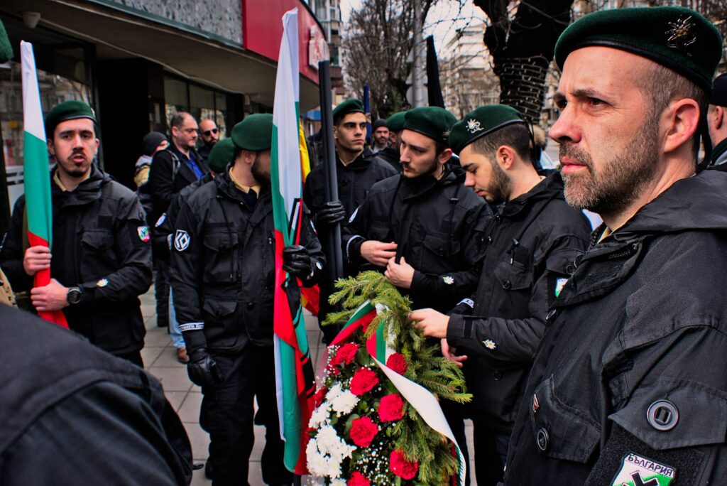 Nationalists laying wreaths at the house of General Hristo Lukov in Sofia, Bulgaria, 2023