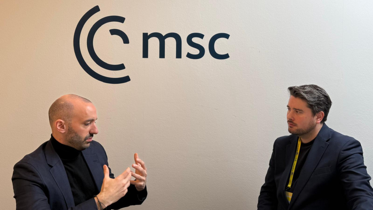 French Deputy Minister Benjamin Haddad (left) chats with Jeremy Cliffe (right) at the Munich Security Conference.