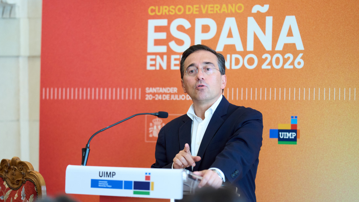 José Manuel Albares durante su intervención en España en el Mundo 2026.